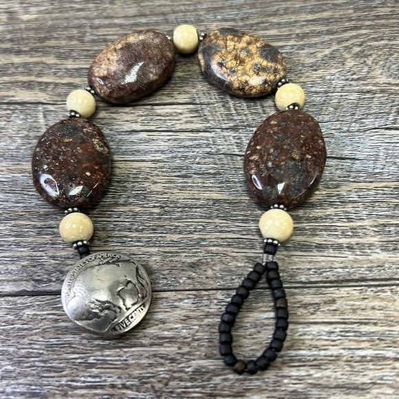 Chunky Natural Stone Buffalo Coin Bracelet - Picture 4 of 7